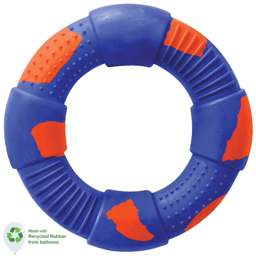 DUR DOG TOYS - LARGE RING IN BLUE & ORANGE - CREATED FROM RECYCLED BALLOONS