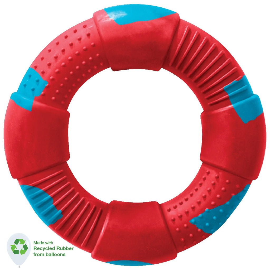 DUR DOG TOYS - LARGE RING IN RED & CARIBBEAN BLUE - CREATED FROM RECYCLED BALLOONS