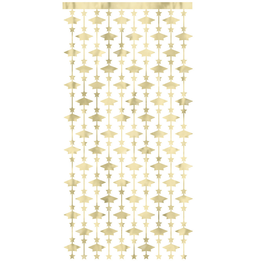 GOLD FOIL GRAD CAP PHOTO BOOTH BACKDROP 39 inch X 79 inch