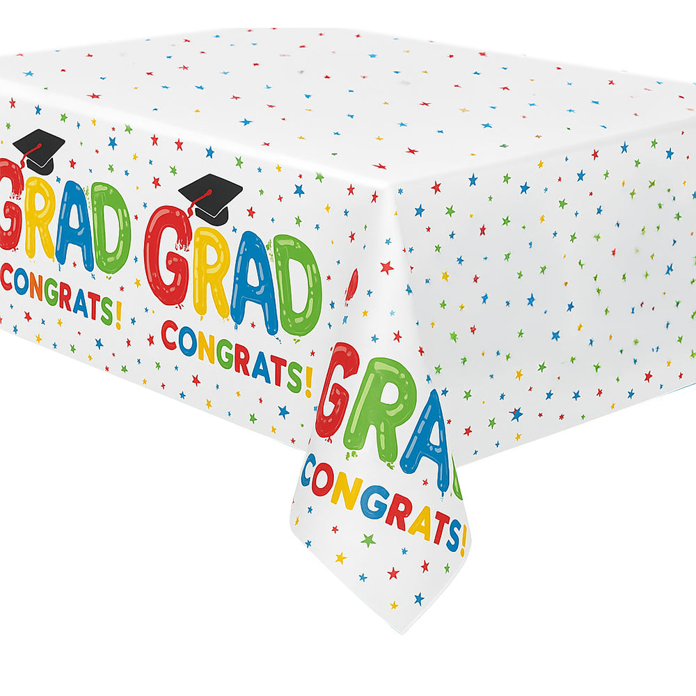 LETTER BALLOON GRAD ENSEMBLE RECTANGULAR PLASTIC TABLE COVER 54 inch X 84 inch