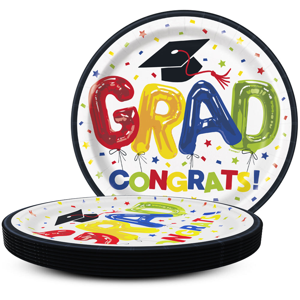 9 inch LETTER BALLOON GRAD ENSEMBLE ROUND DINNER PLATES (8 PK)