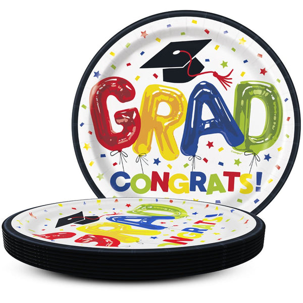 9 inch LETTER BALLOON GRAD ENSEMBLE ROUND DINNER PLATES (8 PK) - LA Balloons
