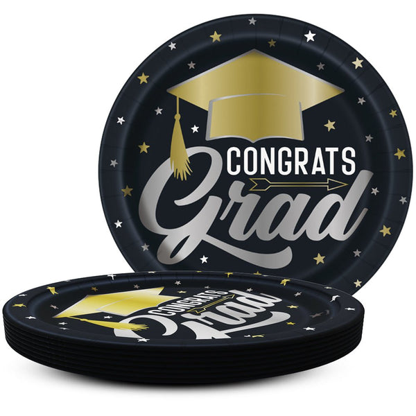 9 inch STAR & CAPS GRADUATION ENSEMBLE ROUND DINNER PLATES (8 PK) - LA Balloons