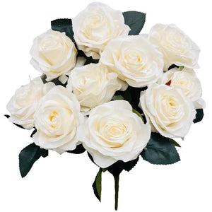 Party Brands 18 inch OPEN ROSE BUSH - WHITE Silk Flowers 400207-PB