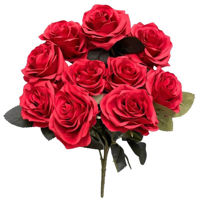 Party Brands 18 inch OPEN ROSE BUSH - RED Silk Flowers 400208-PB