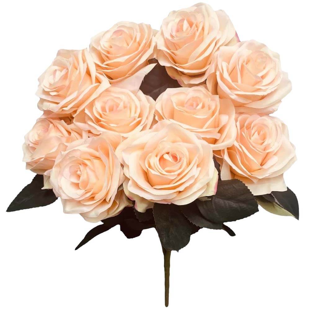 18 inch Party Brands Open Rose Bush - Peach Silk Flowers