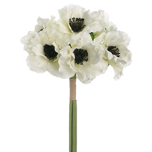 Party Brands 12 inch ANEMONE BOUQUET - WHITE Silk Flowers 400193-PB