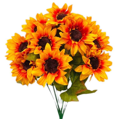 Party Brands 18 inch SATIN FAUX SUNFLOWER BUSH - HARVEST ORANGE YELLOW Silk Flowers 400235-PB