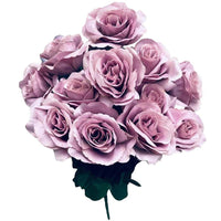 Party Brands 17 inch SATIN OPEN ROSE BUSH - DUSTY LAVENDER Silk Flowers 400212-PB