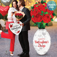 Betallic 18 inch SATIN WHITE VALENTINE ROSES Foil Balloon 26240-B-U