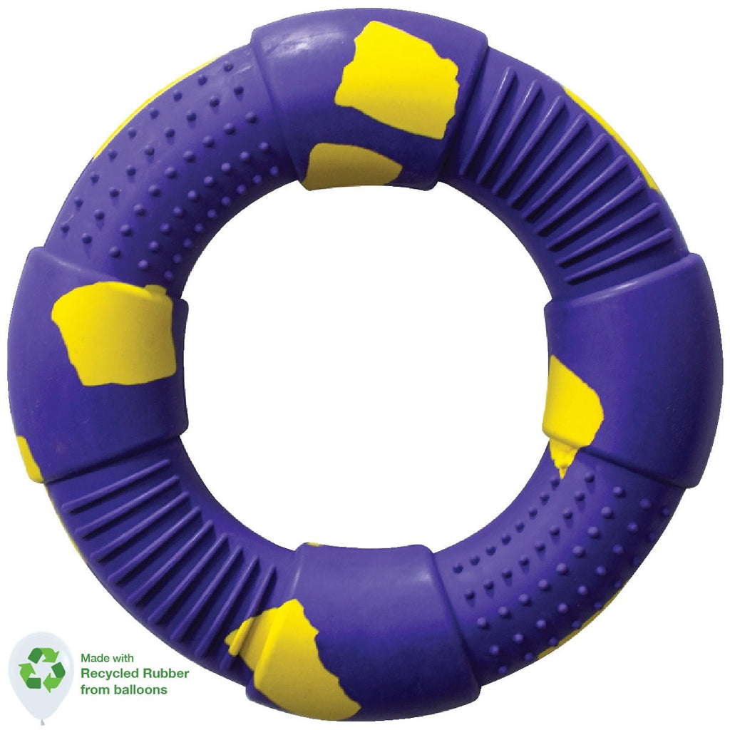 DUR DOG TOYS - LARGE RING IN VIOLET & YELLOW - CREATED FROM RECYCLED BALLOONS