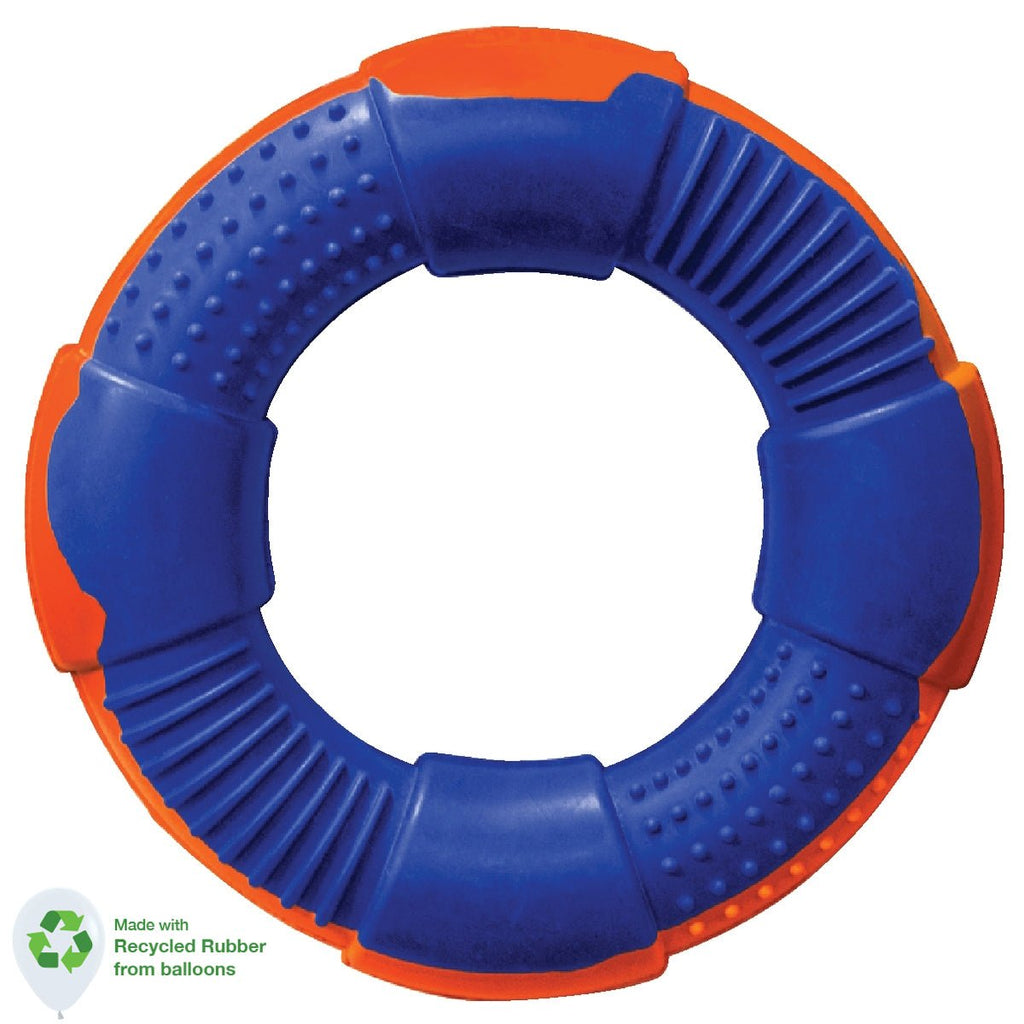 DUR DOG TOYS - MEDIUM RING IN BLUE & ORANGE - CREATED FROM RECYCLED BALLOONS