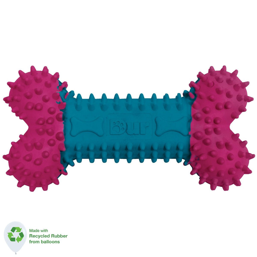 DUR DOG TOYS - SMALL BONE IN FUCHSIA & CARIBBEAN BLUE - CREATED FROM RECYCLED BALLOONS