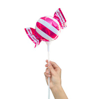 Party Brands 4 inch HANDHELD CANDY - HOT PINK/ WHITE STRIPES (AIR-FILL ONLY) Foil Balloon 06342-LAB