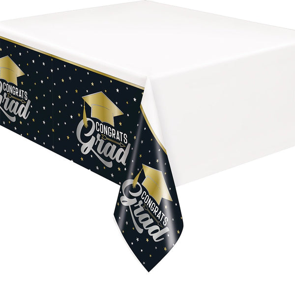 STAR & CAPS GRADUATION ENSEMBLE RECTANGULAR PLASTIC TABLE COVER 54 inch X 84 inch - LA Balloons