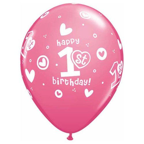 11 inch 1ST BIRTHDAY CIRCLE HEARTS - GIRL - LA Balloons