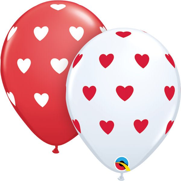 11 inch BIG HEARTS - WHITE & RED - LA Balloons