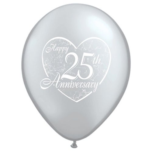 11 inch HAPPY 25TH ANNIVERSARY HEART - SILVER - LA Balloons