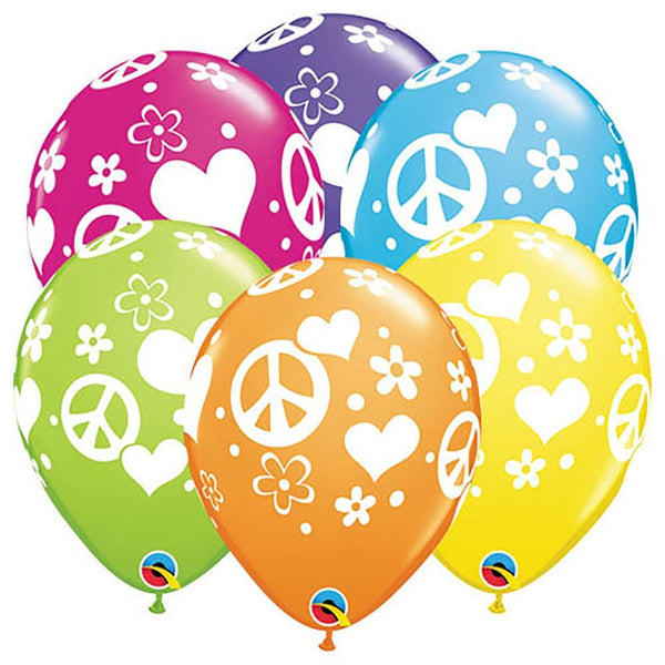 11 inch PEACE SIGNS & HEARTS (6 PK) - LA Balloons