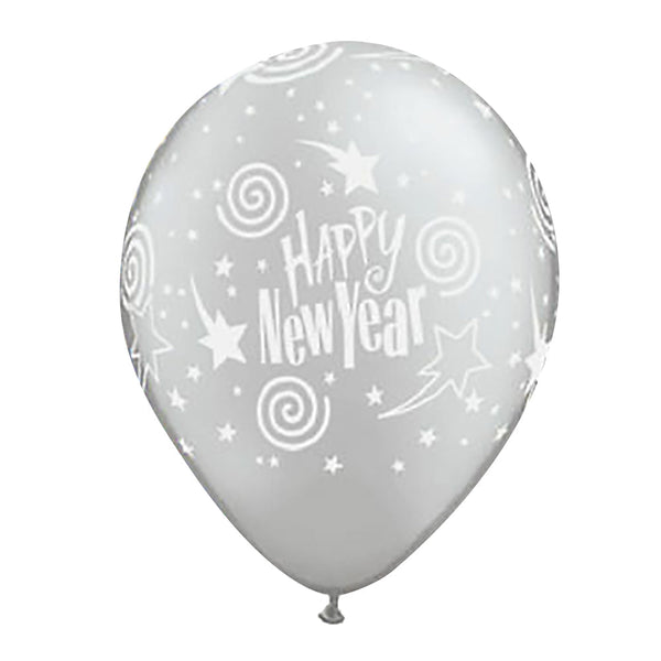 11 inch SILVER NEW YEAR'S SWIRLING STARS (6 PK) - LA Balloons