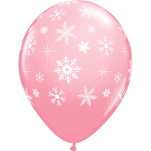 11 inch SNOWFLAKES - A - ROUND - PINK (6 PK) - LA Balloons