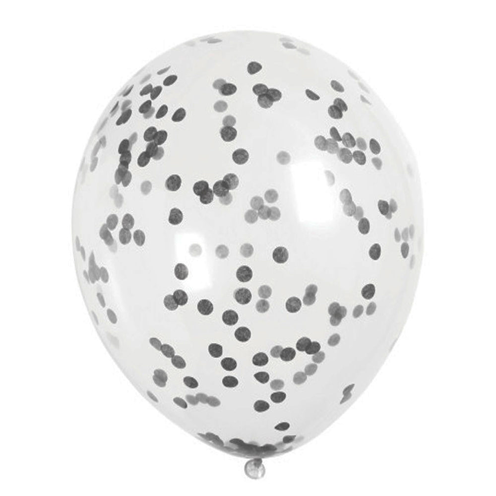 12 inch CLEAR BALLOONS WITH MIDNIGHT BLACK CONFETTI (6 PK)
