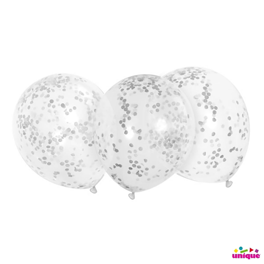 12 inch CLEAR BALLOONS WITH SILVER CONFETTI BALLOON (6 PK)