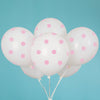 12 inch WHITE WITH PINK POLKA DOTS BALLOON (6 PK) - LA Balloons