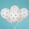 12 inch WHITE WITH SILVER POLKA DOTS BALLOON (6 PK) - LA Balloons