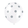12 inch WHITE WITH SILVER POLKA DOTS BALLOON (6 PK) - LA Balloons