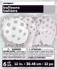 12 inch WHITE WITH SILVER POLKA DOTS BALLOON (6 PK) - LA Balloons