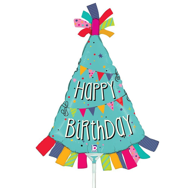 14 inch BIRTHDAY BANNER HAT MINI SHAPE (AIR - FILL ONLY) - LA Balloons