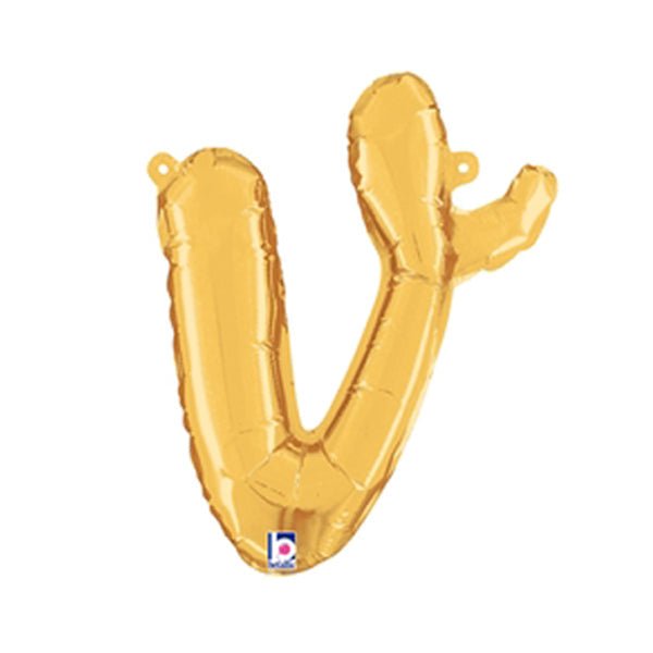 14 inch SCRIPT LETTER V - GOLD (AIR - FILL ONLY) - LA Balloons