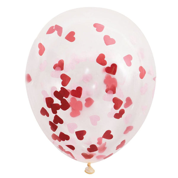 16 inch CLEAR BALLOON WITH HEART SHAPED CONFETTI (5 PK) - LA Balloons