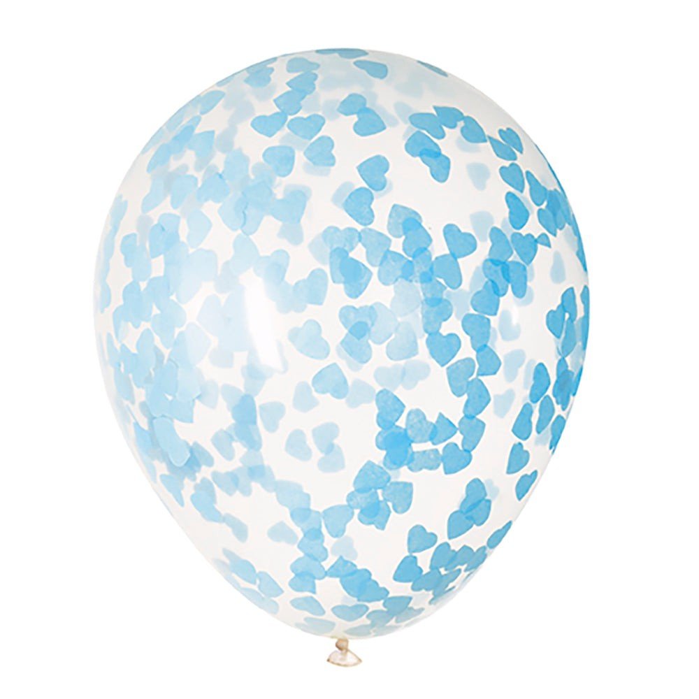 16 inch CLEAR BALLOONS WITH BLUE HEART TISSUE CONFETTI (5 PK)