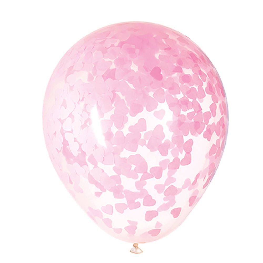 16 inch CLEAR BALLOONS WITH PINK HEART TISSUE CONFETTI (5 PK)