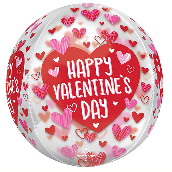 16 inch HAPPY VALENTINE'S DAY SKETCHED IMPRESSIONS HEARTS ORBZ - LA Balloons