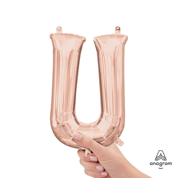 16 inch LETTER U - ANAGRAM - ROSE GOLD (AIR - FILL ONLY) - LA Balloons