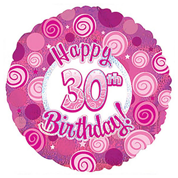 17 inch HAPPY 30 BIRTHDAY PINK DAZZLEOONS - LA Balloons