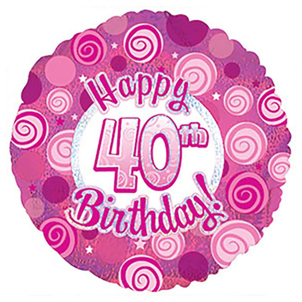 17 inch HAPPY 40 BIRTHDAY PINK DAZZLEOONS - LA Balloons