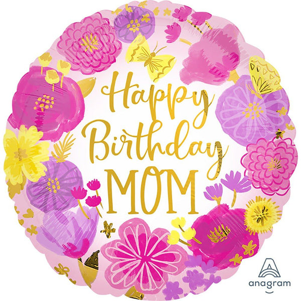 17 inch HAPPY BIRTHDAY MOM PAINTED FLOWERS - LA Balloons