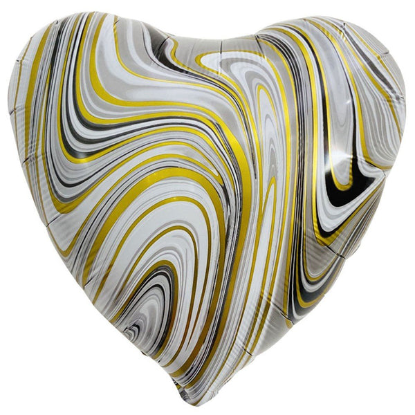 18 inch AGATE HEART - BLACK & GOLD - LA Balloons