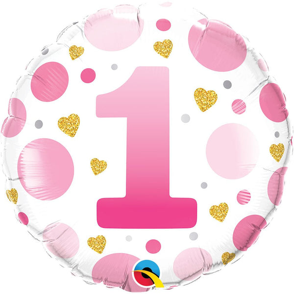 18 inch AGE 1 PINK DOTS - LA Balloons