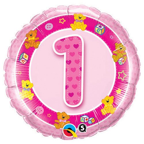 18 inch AGE 1 PINK TEDDIES - LA Balloons