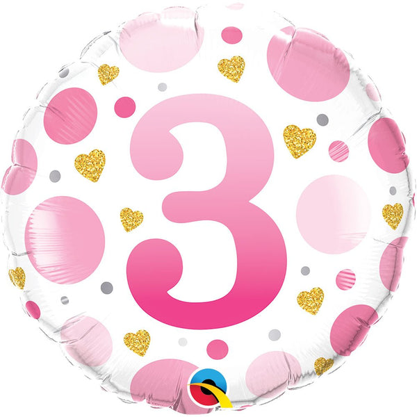 18 inch AGE 3 PINK DOTS - LA Balloons