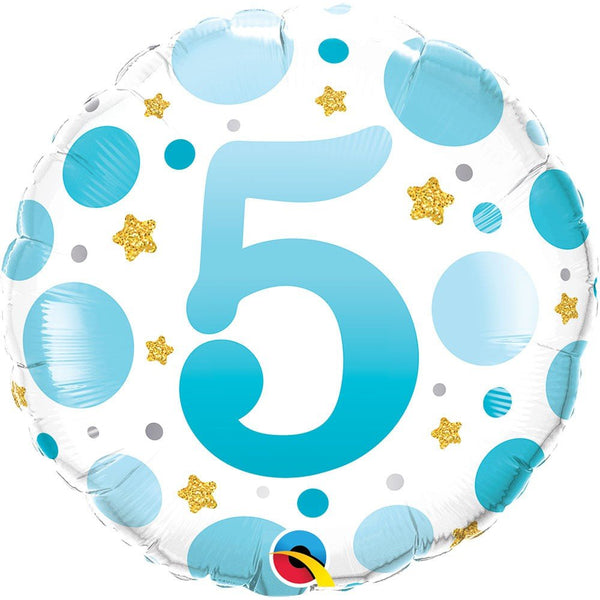 18 inch AGE 5 BLUE DOTS - LA Balloons