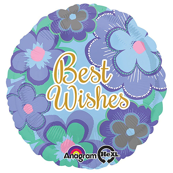 18 inch BEST WISHES BLUE FLORAL - LA Balloons