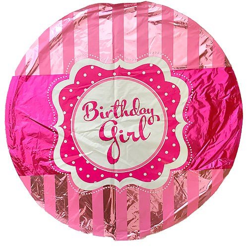 18 inch BIRTHDAY GIRL PINK STRIPES - LA Balloons