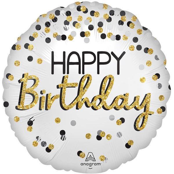 18 inch BLACK SILVER GOLD BIRTHDAY - LA Balloons