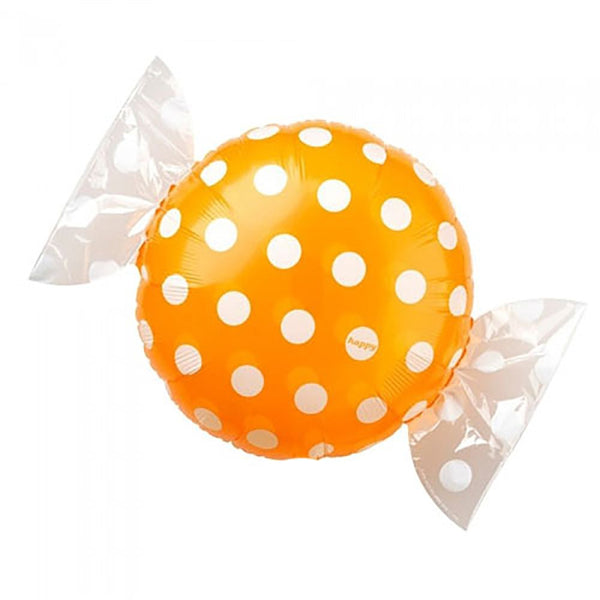18 inch CANDY W/ WRAPPER ENDS - ORANGE W/ WHITE POLKA DOTS - LA Balloons